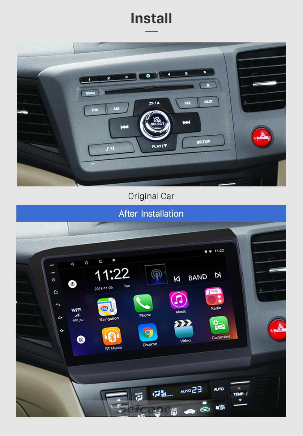 Seicane 2012 HONDA CIVIC Right Hand Driving 9 Inch Android 10.0 Radio GPS Navigation Bluetooth HD Touchscreen Mirror link USB WIFI Steering Wheel Control support DVR Backup camera OBD2 Seicane 2012 HONDA CIVIC Right Hand Driving 9 Inch Android 10.0 Radio GPS Navigation Bluetooth HD Touchscreen Mirror link USB WIFI Steering Wheel Control support DVR Backup camera OBD2