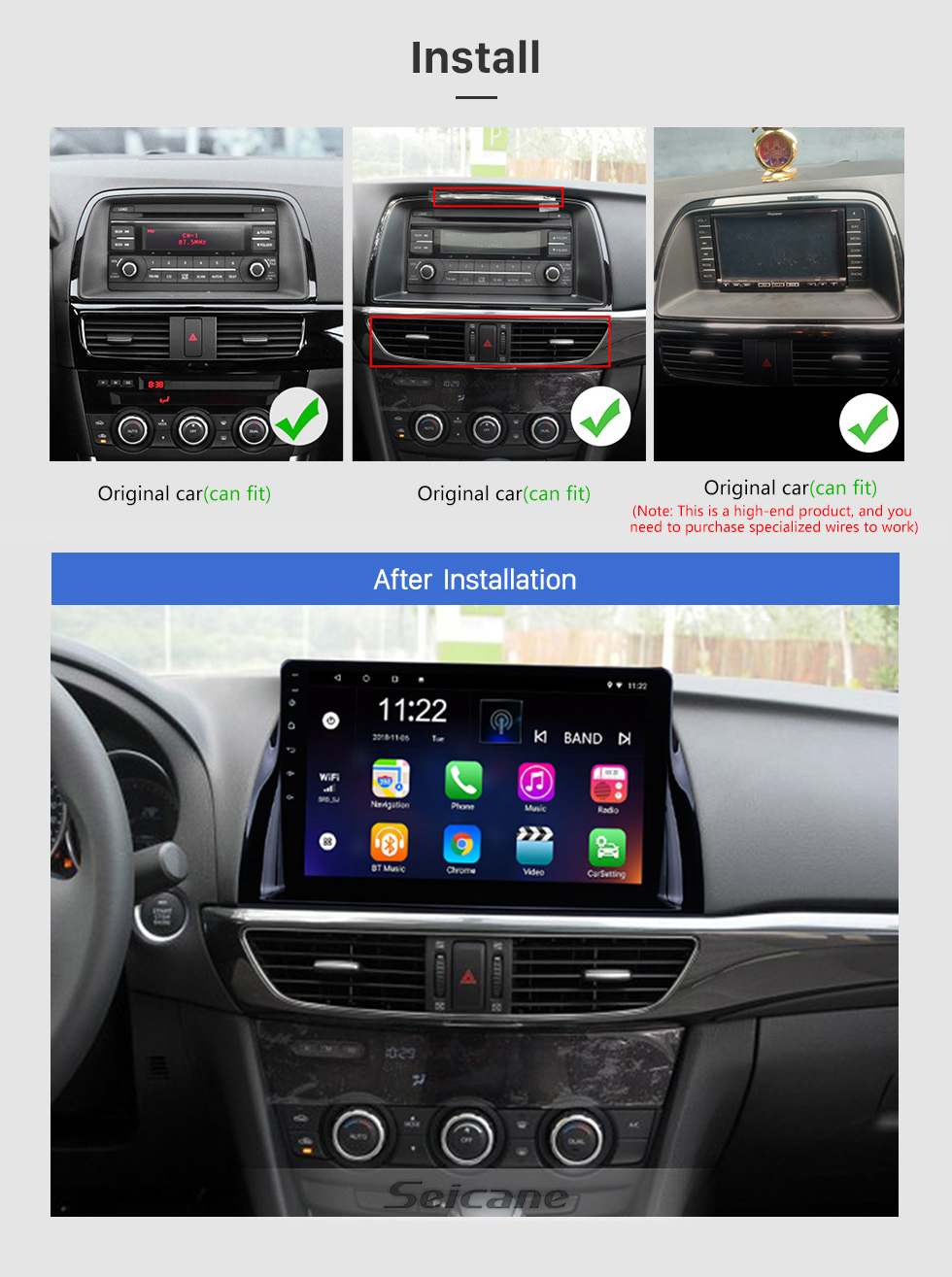 Seicane 10.1 дюймовый сенсорный экран с сенсорным экраном 1024x600 Android 12.0 для 2012-2015 Mazda CX-5 с GPS-навигацией Аудиосистема Bluetooth 3G WIFI USB DVR Зеркало Ссылка 1080P Видео