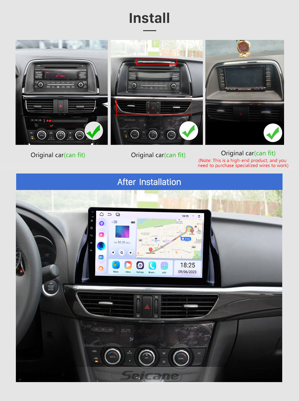 Seicane 10.1 pulgadas 1024 * 600 pantalla táctil Android 12.0 Radio de coche para 2012-2015 Mazda CX-5 con sistema de audio de navegación GPS Bluetooth 3G WIFI USB DVR Espejo enlace 1080P Video