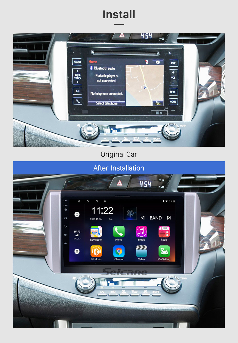 Seicane 2015 2016 2017 2018 Toyota Innova RHD 9 pulgadas HD Pantalla táctil Android 10.0 Radio Navegación GPS Bluetooth Teléfono Wifi Control del volante USB OBD DVR