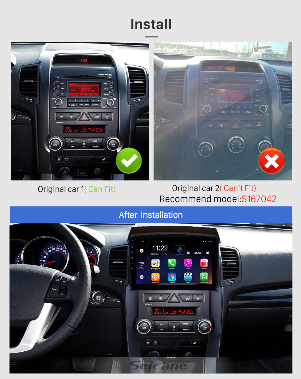 Seicane Rádio Android 13.0 com tela sensível ao toque HD de 10,1 polegadas para 2009-2012 KIA Sorento Navegação GPS Auto estéreo WIFI Música Bluetooth Telefone USB SWC com suporte para câmera retrovisora