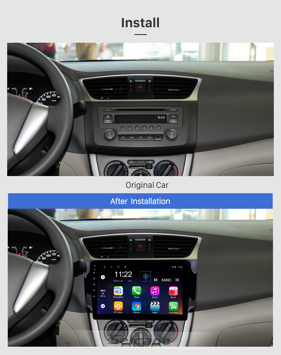 Seicane 10.1 pulgadas Android 10.0 Pantalla táctil radio Bluetooth Sistema de navegación GPS para 2012-2016 NISSAN SYLPHY Control del volante AUX WIFI soporte TPMS DVR OBD II USB Cámara trasera
