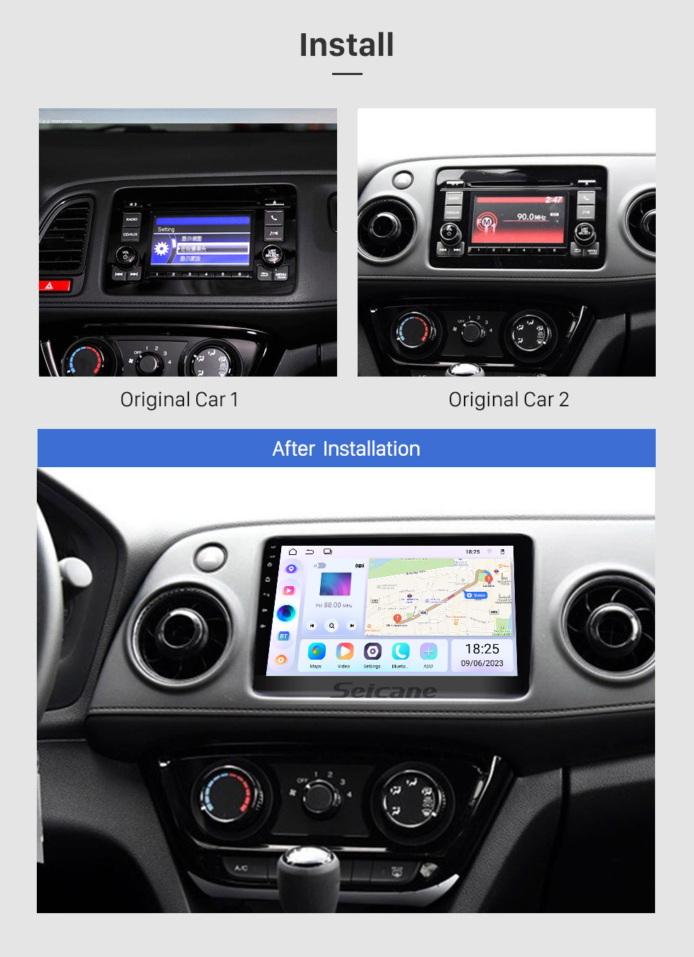 Seicane 10.1 pulgadas 2014-2016 Honda Vezel XRV Android 13.0 Pantalla táctil Radio GPS Sistema de navegación Bluetooth AUX USB WiFi Control del volante Vídeo TPMS DVR OBD II Cámara trasera