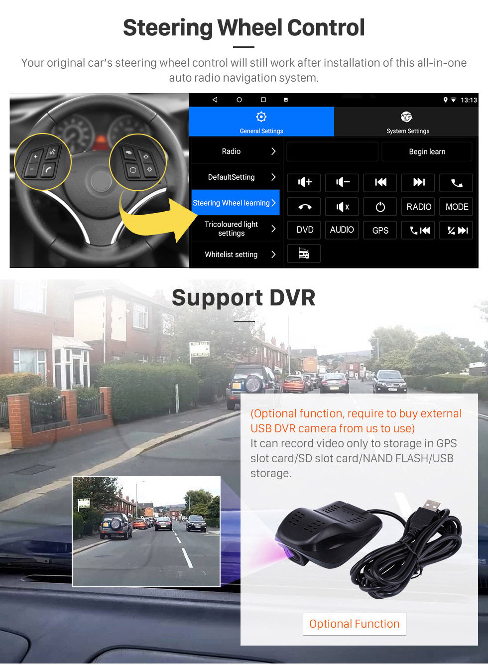 Seicane 9 pouces Android 13.0 pour système de navigation GPS stéréo universel VW Volkswagen avec caméra de recul à écran tactile Bluetooth OBD2 DVR HD