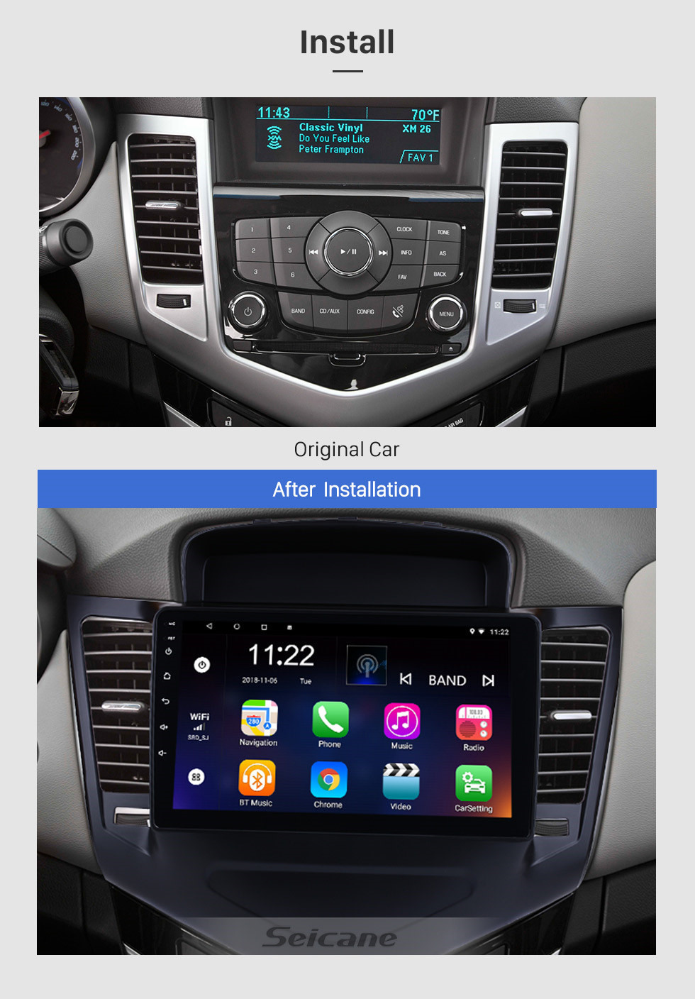 Seicane HD Touchscreen 9 Zoll Android 10.0 GPS Navigationsradio für Chevrolet Cruze 2013-2015 mit Bluetooth USB WIFI AUX Unterstützung DVR Carplay SWC Rückfahrkamera