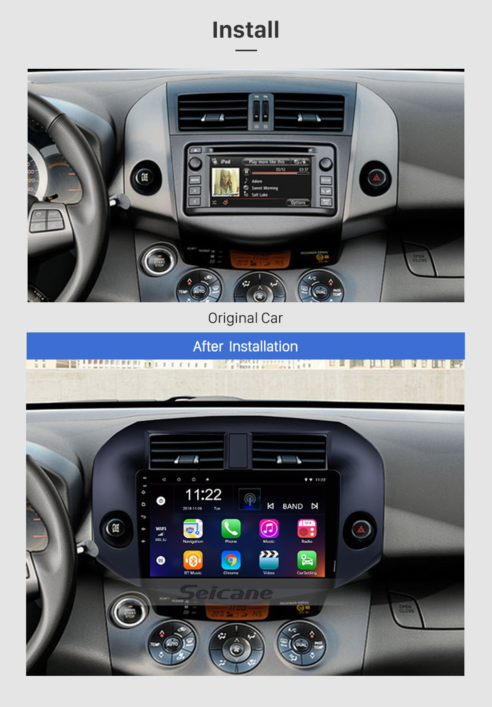 Seicane OEM Android 10.0 Radio for 2007-2011 Toyota RAV4 10.1 inch HD Touch Screen Bluetooth GPS Navigation USB WIFI Music SWC OBD DVR Rearview Camera TV