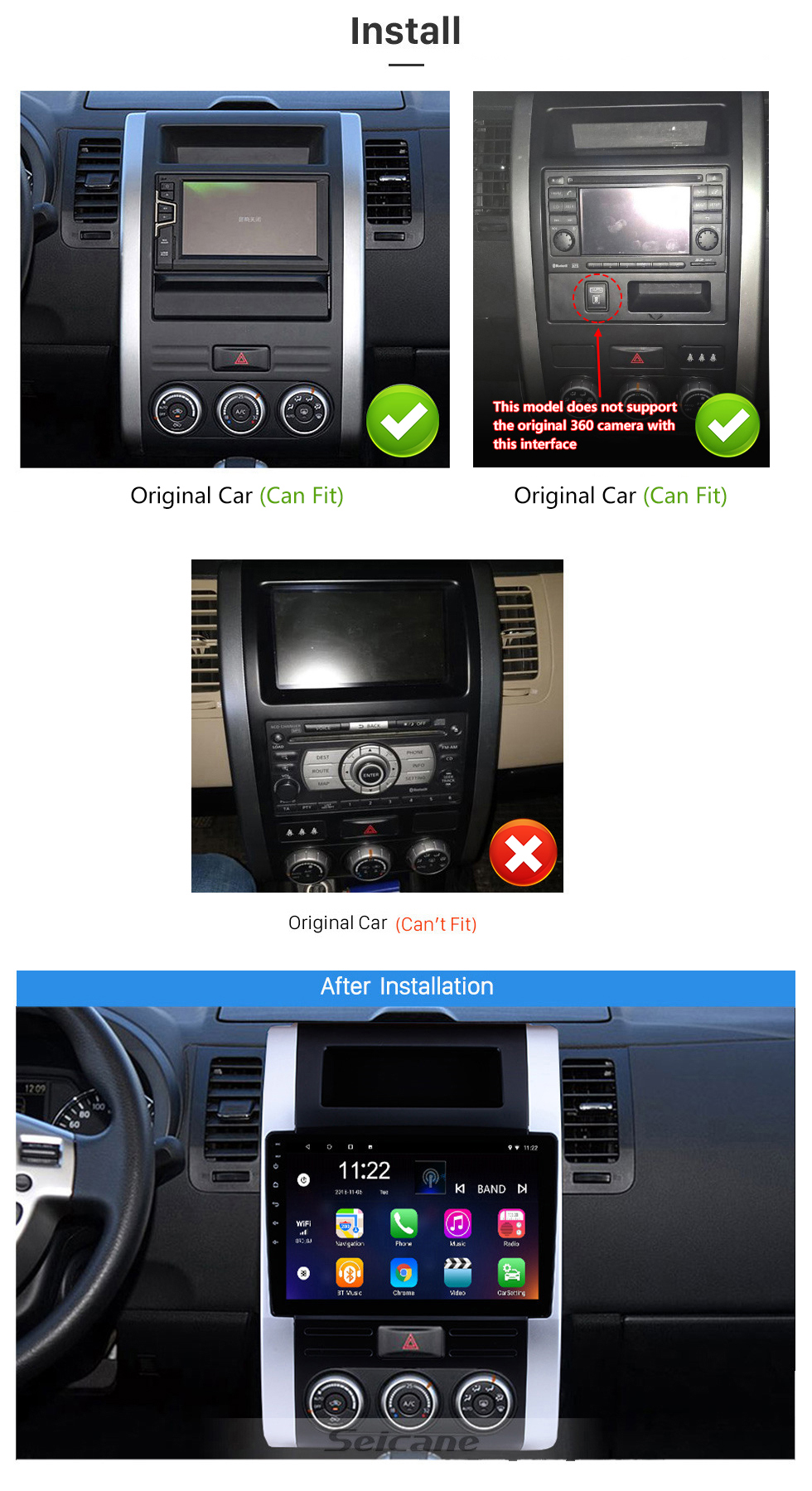 Seicane 10.1 polegada android 13.0 rádio para 2008-2012 nissan x-trail/dongfeng mx6 hd touchscreen com navegação gps bluetooth wi-fi suporte swc