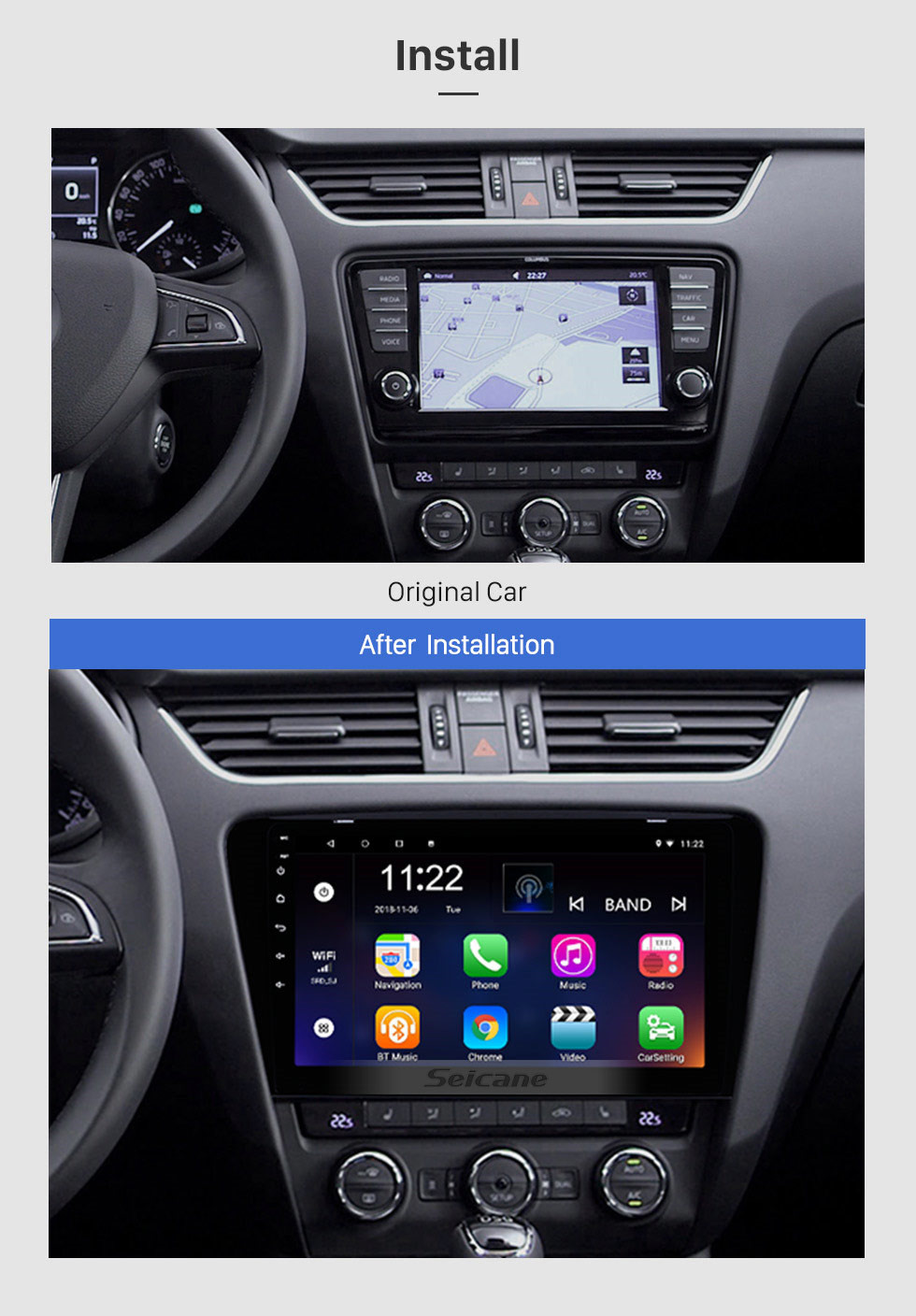 Seicane Androide 10.0 10,1 Zoll HD 1024 * 600-Screen-Autoradio für 2015 2016 SKODA Octavia (UV) GPS-Navigation Bluetooth WIFI USB-Spiegel-Link-Unterstützung DVR OBD2 Lenkradsteuerungs-Unterstützungskamera