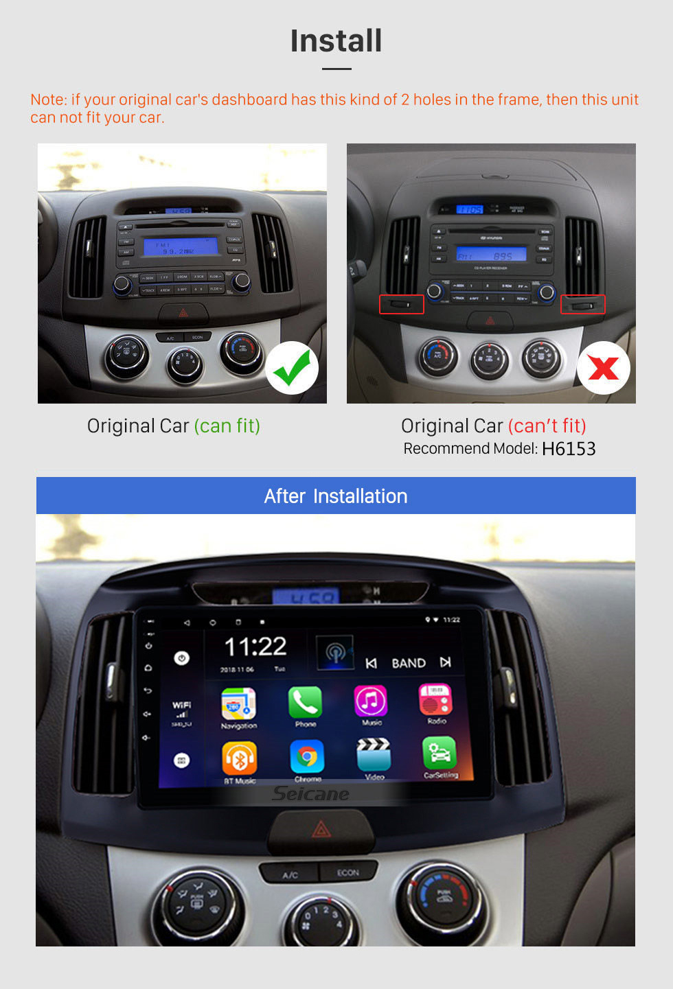 Seicane 9 inch OEM Android 10.0 2011 2012 2013 2014 2015 2016 Hyundai Elantra Radio GPS Navigation System with HD Touch Screen WIFI Bluetooth OBD2 TPMS Backup Camera Steering Wheel Control Digital TV