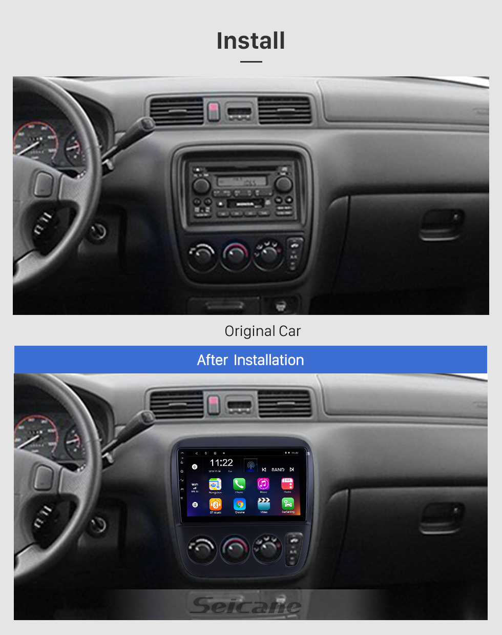 Seicane OEM 9 pouces Android 10.0 pour 1998 1999 2000 Honda CR-V Performa Radio Bluetooth HD Écran tactile Système de navigation GPS compatible Carplay TPMS