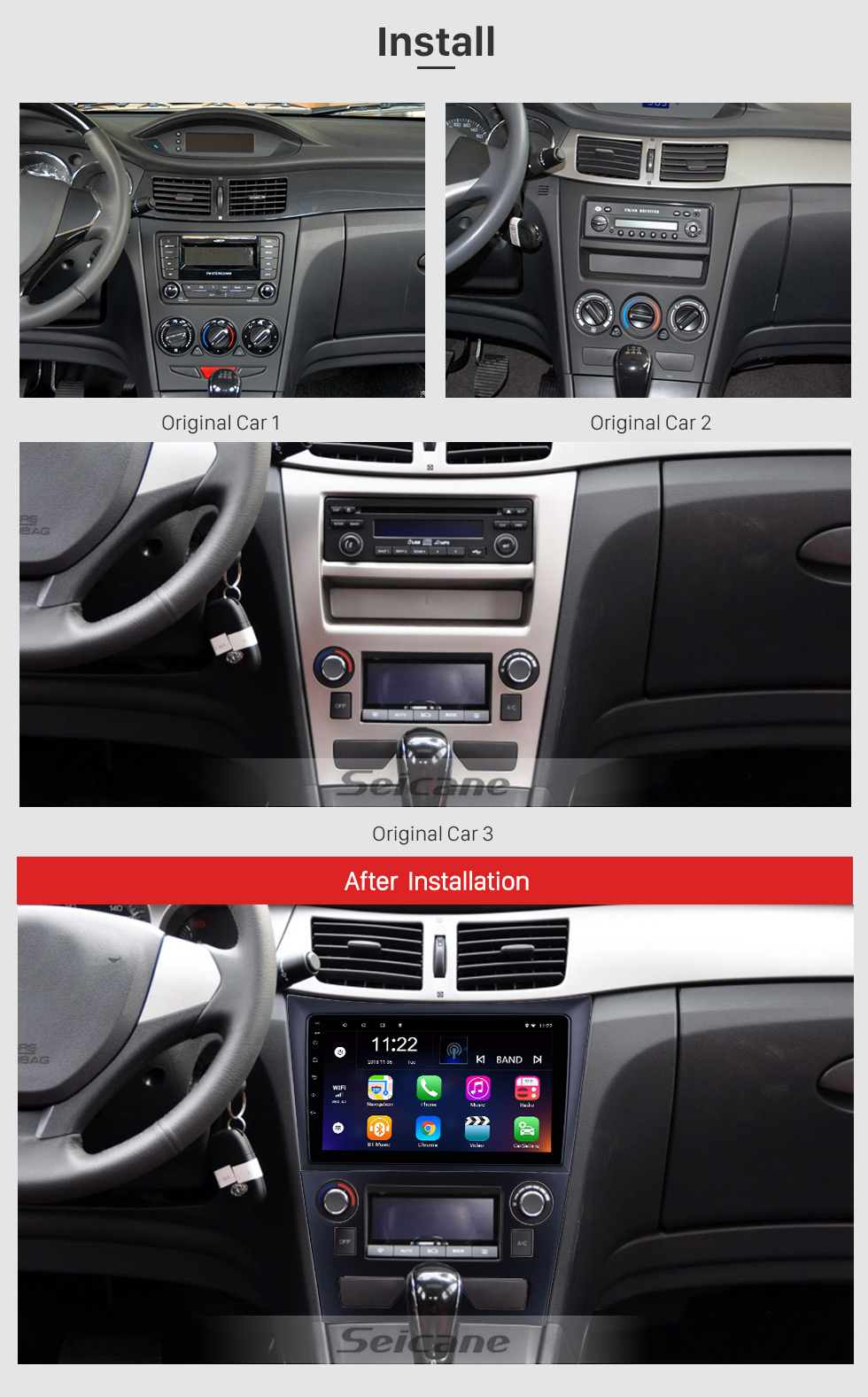 Seicane HD Touchscreen 9 Zoll für 2011 2012 2013 2014 Dong Feng Aeolus H30 Radio Android 10.0 GPS-Navigationssystem mit Bluetooth-Unterstützung Carplay