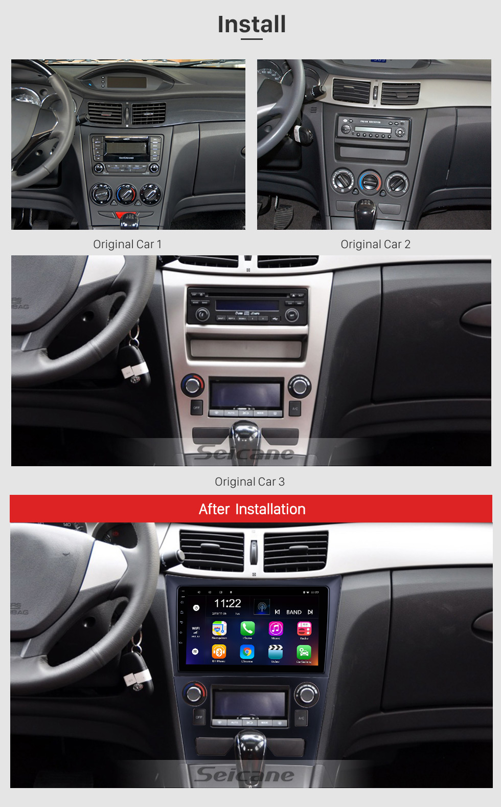 Seicane HD Touchscreen de 9 polegadas para 2011 2012 2013 2014 Dong Feng Aeolus H30 Rádio Android 10.0 Sistema de Navegação GPS com suporte Bluetooth Carplay