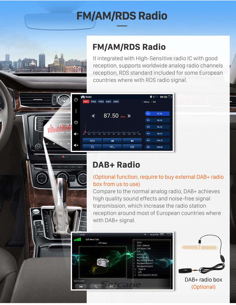Seicane 10,1 zoll 2 DIN Universal 1024 * 600 Touchscreen Android 9,0 radio GPS Navigationssystem mit WIFI 3G Bluetooth Musik USB OBD2 AUX Radio Rückfahrkamera Lenkradsteuerung