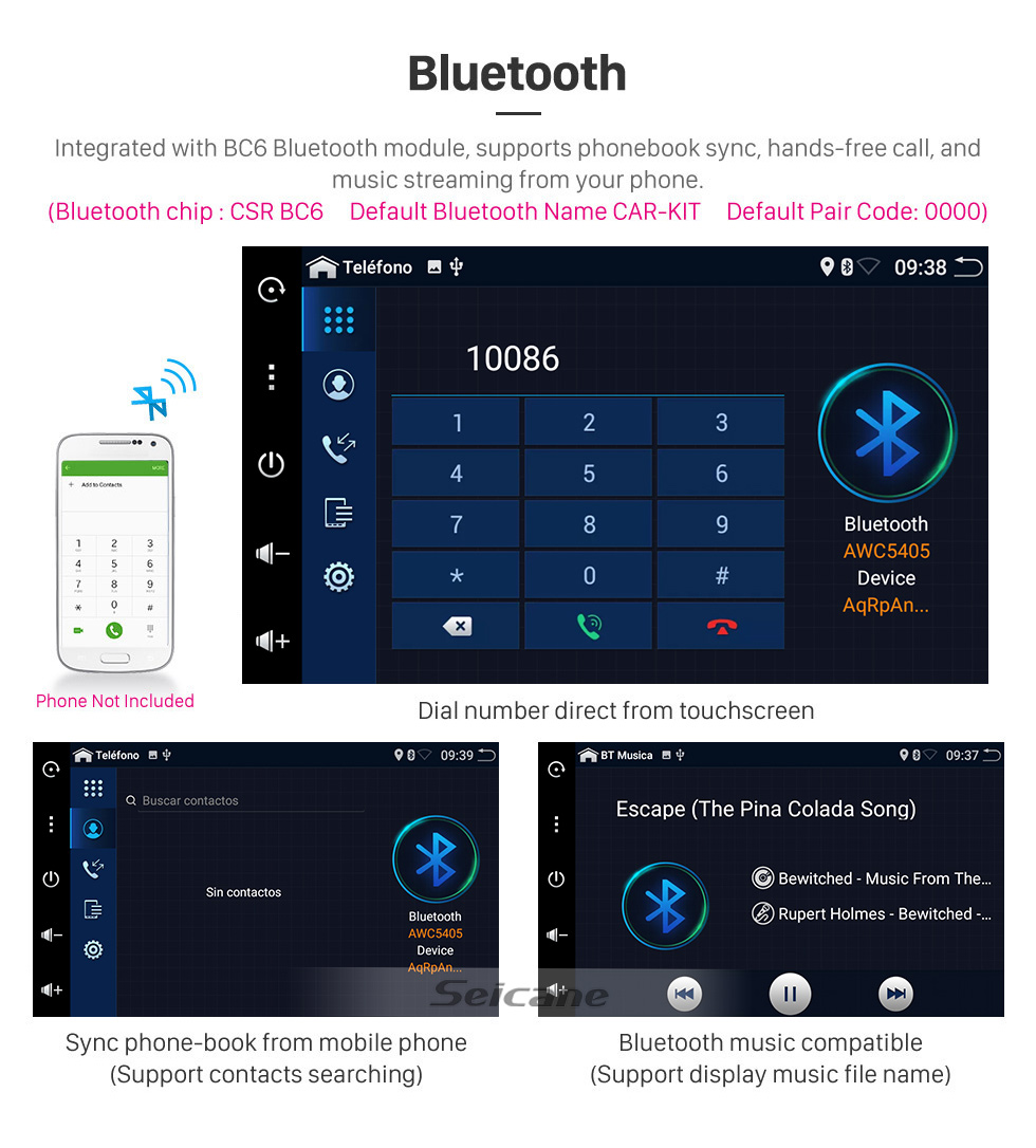 Seicane 10,1 polegadas 2 DIN Universal 1024 * 600 Tela sensível ao toque Android 9.0 rádio Sistema de navegação GPS com WIFI 3G Música Bluetooth USB OBD2 AUX Rádio Câmera de backup Câmera Controle de volante