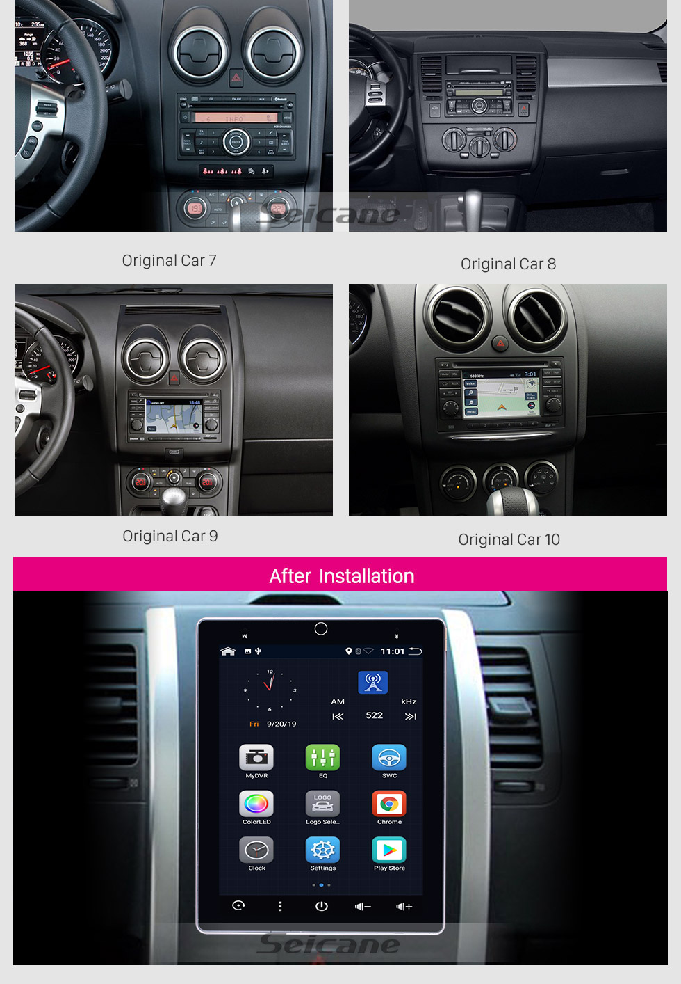 Seicane 9,7-дюймовый Android 10.0 для универсальной радионавигационной системы GPS с поворотным экраном HD на 180 ° Поддержка Bluetooth Carplay Задняя камера