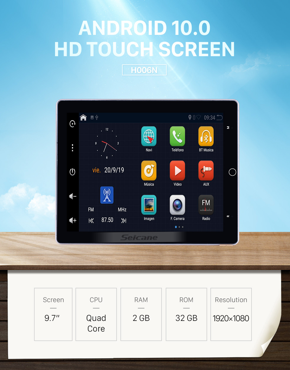 Seicane 9,7-дюймовый Android 10.0 для универсальной радионавигационной системы GPS с поворотным экраном HD на 180 ° Поддержка Bluetooth Carplay Задняя камера