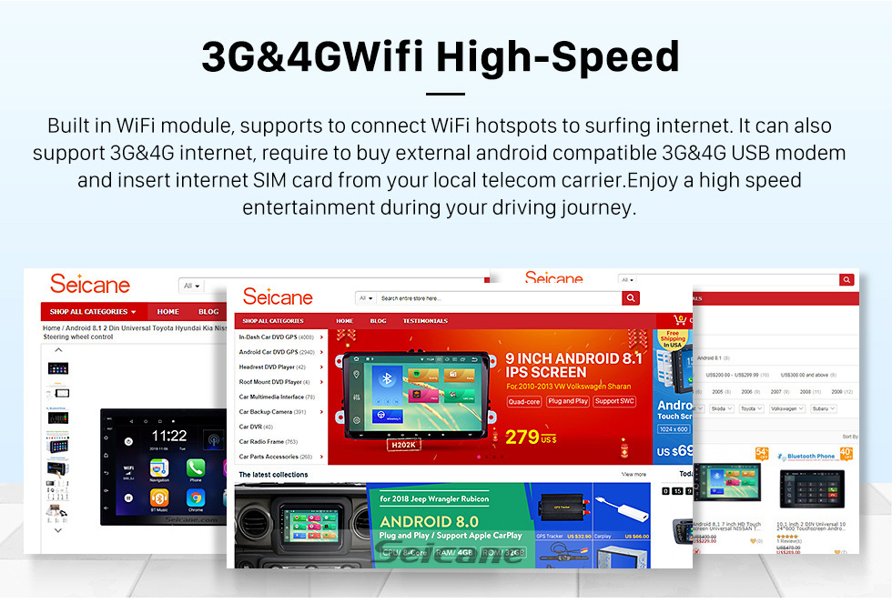 Seicane 9,7-дюймовый GPS-навигатор Универсальное радио Android 10.0 с сенсорным экраном HD Bluetooth USB Поддержка WIFI DAB + камера заднего вида
