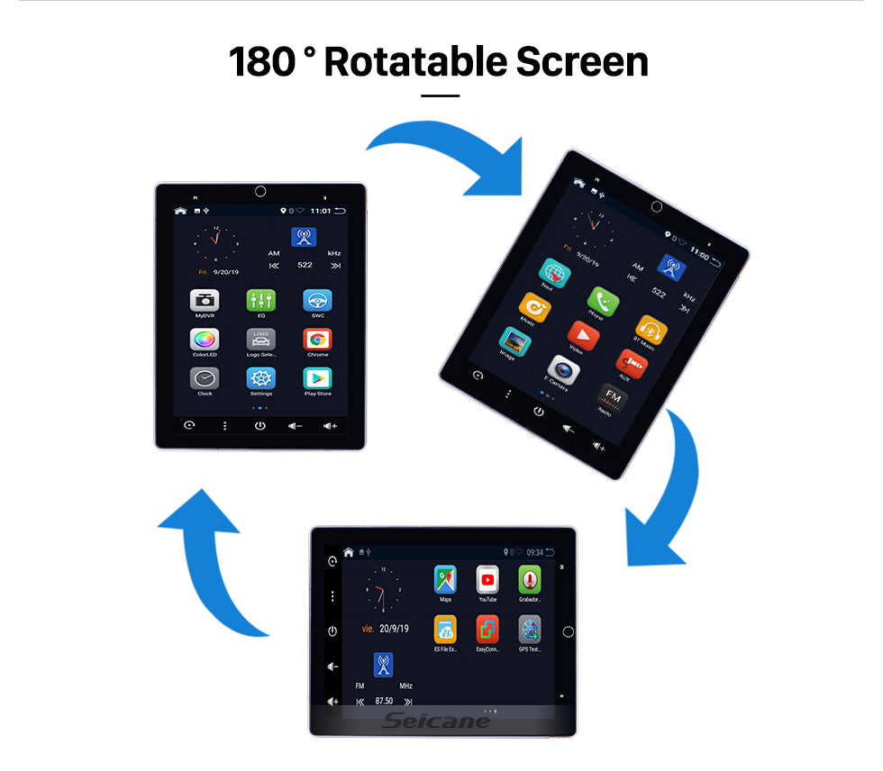 Seicane 9,7 pouces Navigation GPS Radio universelle Android 10.0 avec écran tactile HD Bluetooth USB Prise en charge WIFI DAB + caméra de recul