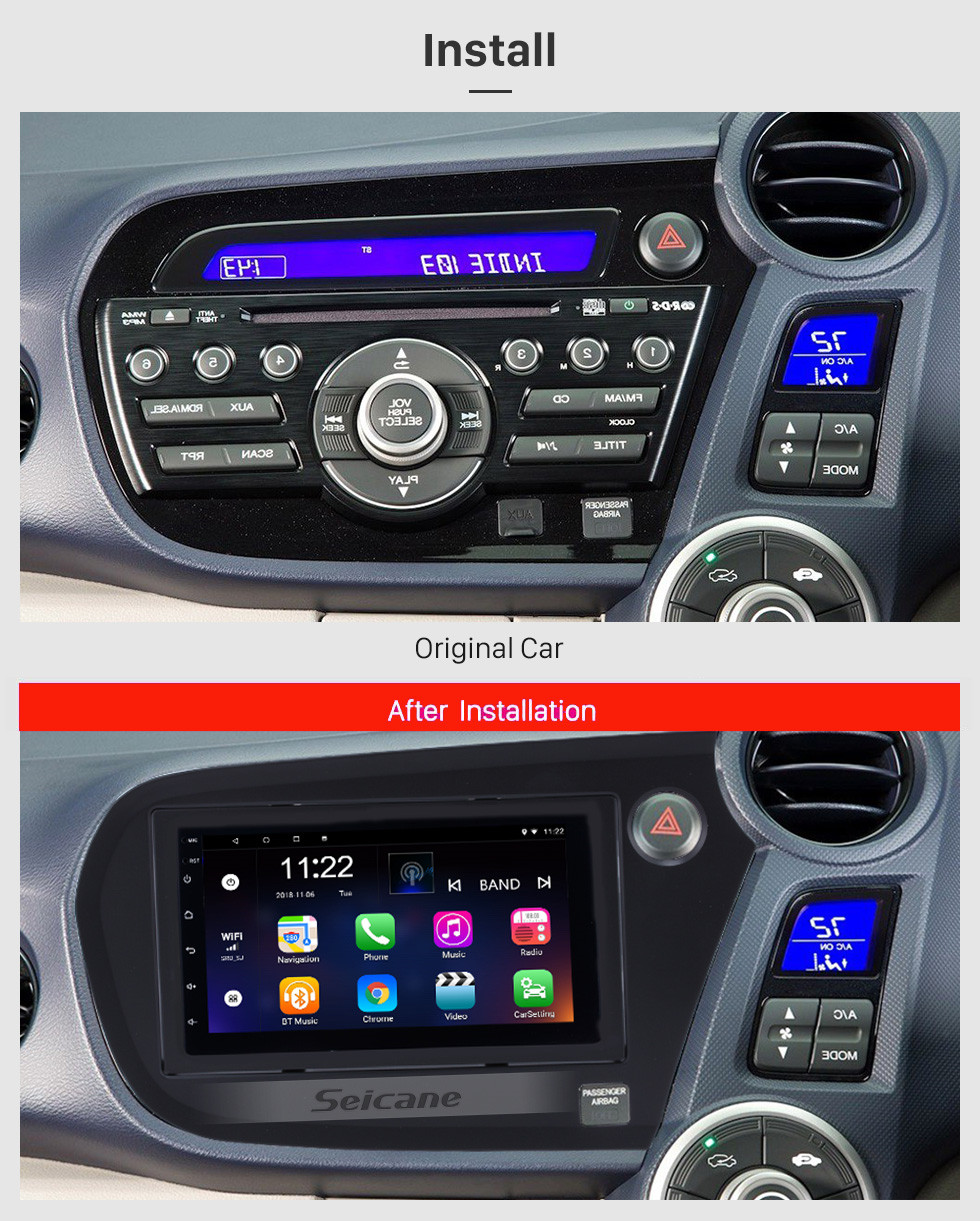 Seicane 2009-2016 Honda Insight RHD 7 pouces Android 10.0 Autoradio Navigation GPS avec écran tactile HD Bluetooth FM Wifi Commande au volant Prise en charge du lien miroir DVR Caméra de recul Module OBD2