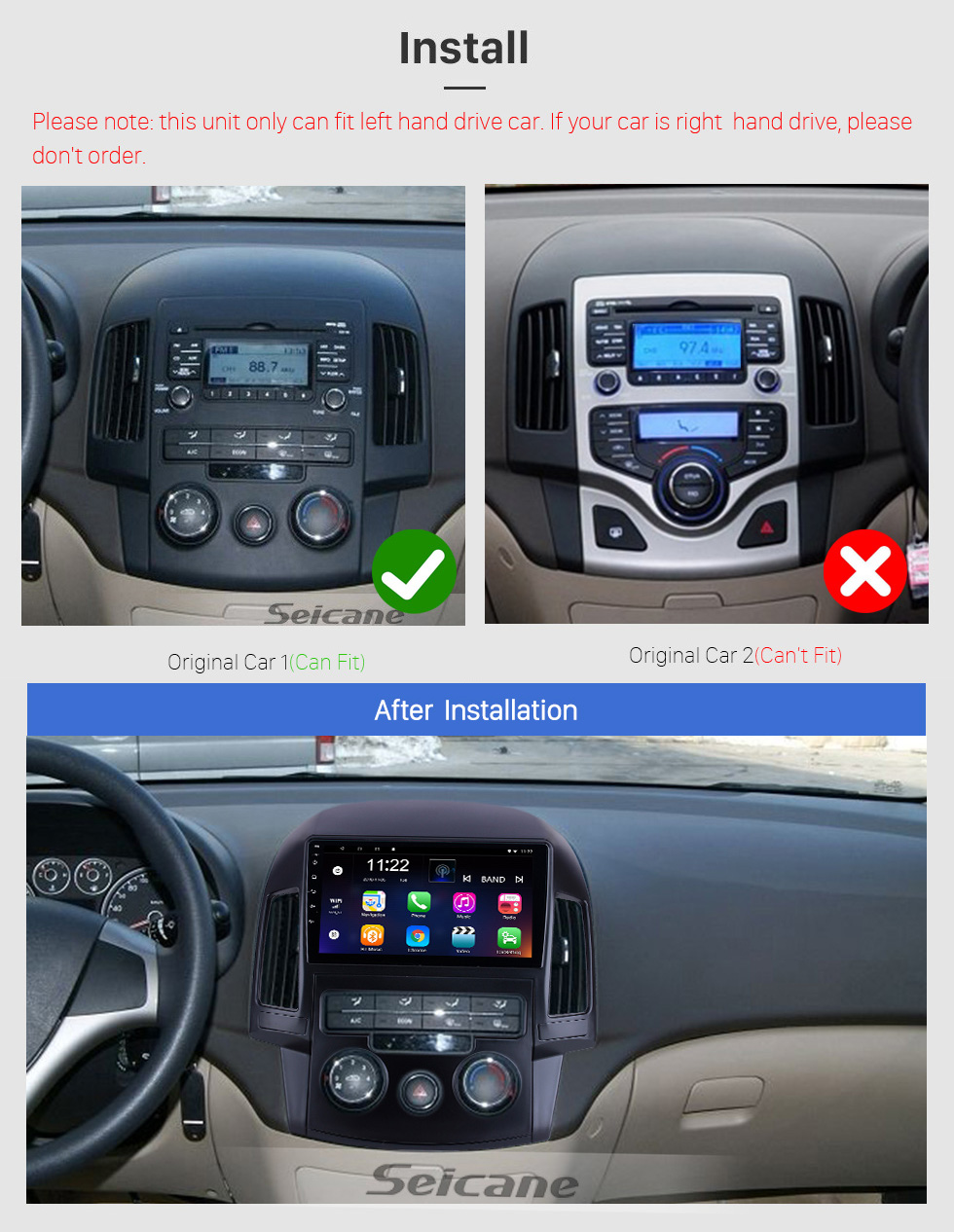 Seicane Para 2008 2009 2010 2011 Hyundai i30 LHD Manual A / C Radio 9 pulgadas Android 10.0 HD Pantalla táctil Sistema de navegación GPS con soporte Bluetooth Carplay