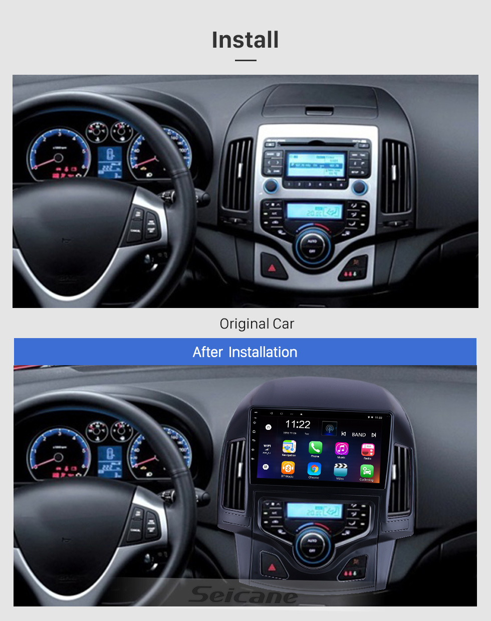 Seicane Android 13.0 9 дюймов для 2008 2009 2010 2011 Hyundai i30 LHD Auto A / C Radio HD Сенсорный экран GPS-навигационная система с поддержкой Bluetooth Carplay DVR