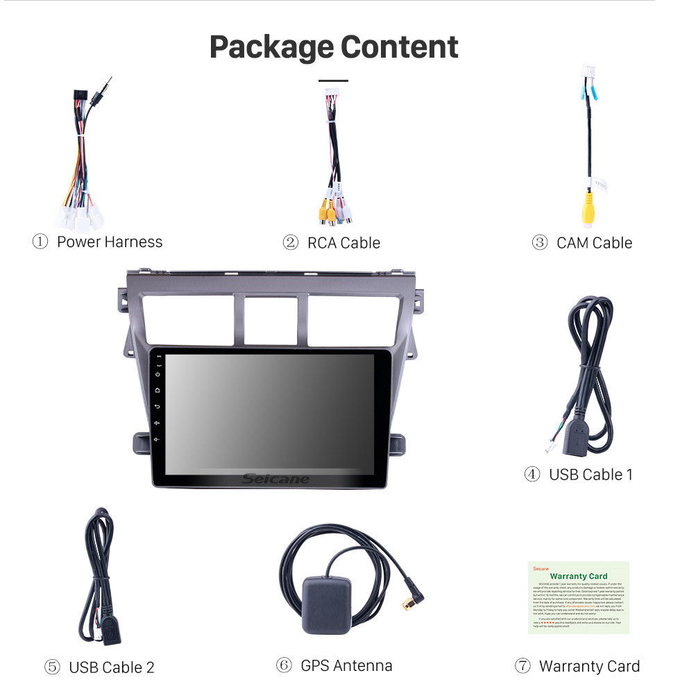 Seicane OEM 9-Zoll-HD-Touchscreen-GPS-Navigationssystem-Radio für 2007-2012 Toyota VIOS-Unterstützung TPM DVR WiFi-Fernbedienung Bluetooth