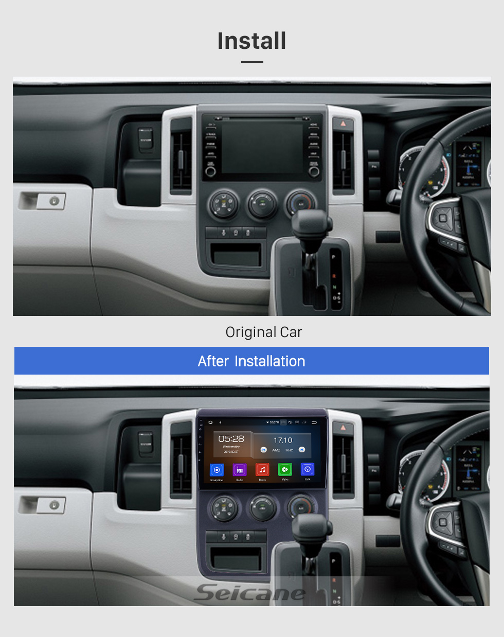 Seicane 10,1 дюймов для 2019 Toyota Hiace RHD радио Android 9.0 GPS навигационная система Bluetooth HD с сенсорным экраном Carplay поддержка цифрового телевидения Seicane 10,1 дюймов для 2019 Toyota Hiace RHD радио Android 9.0 GPS навигационная система Bluetooth HD с сенсорным экраном Carplay поддержка цифрового телевидения