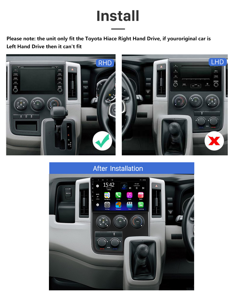 Seicane OEM 10.1 pouces Android 13.0 pour 2019 Toyota Hiace RHD Radio Bluetooth HD Écran tactile GPS Navigation System Support Carplay TPMS