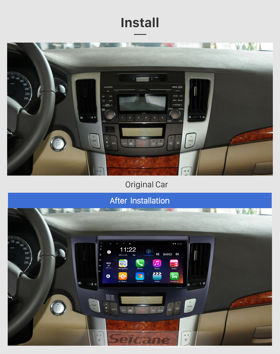 Seicane Für 2009 Hyundai Sonata Auto A / C-Radio 9 Zoll Android 10.0 HD Touchscreen GPS-Navigationssystem mit Bluetooth-Unterstützung Carplay OBD2