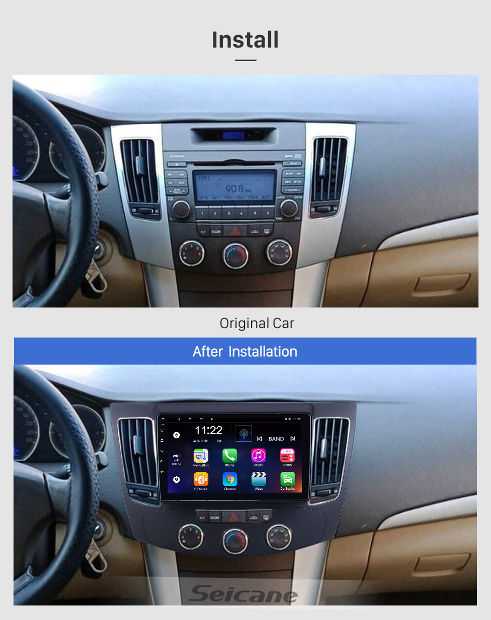 Seicane Android 10.0 9 pouces pour 2009 Hyundai Sonata Manuel A / C Radio HD Système de navigation GPS à écran tactile avec support Bluetooth Carplay Caméra arrière