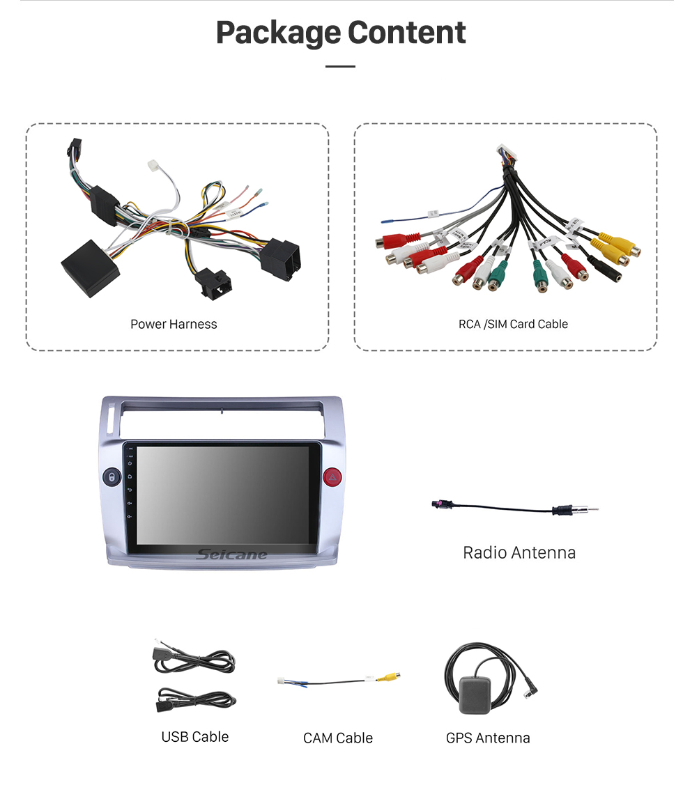 Seicane Para 2009 Citroen Old C-Quatre Radio 9 polegadas Android 10.0 HD Touchscreen Sistema de Navegação GPS com suporte Bluetooth Carplay