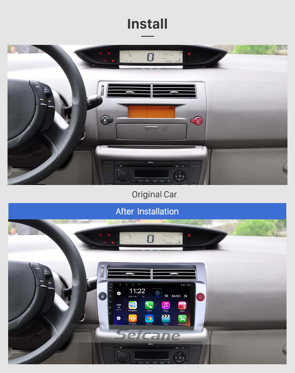Seicane Para 2009 Citroen Old C-Quatre Radio 9 polegadas Android 10.0 HD Touchscreen Sistema de Navegação GPS com suporte Bluetooth Carplay