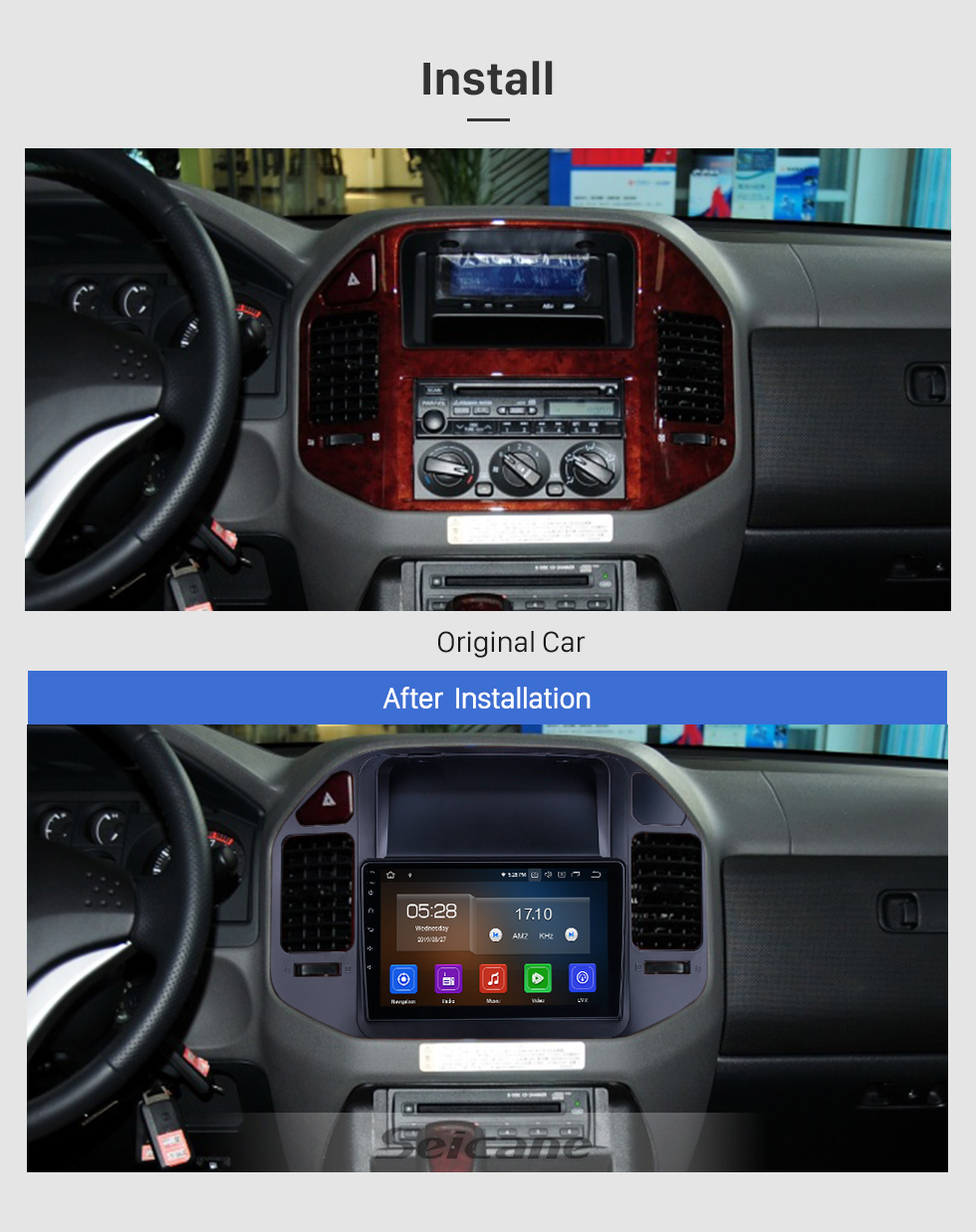 Seicane OEM 9 pulgadas Android 9.0 para 2004 2005 2006-2011 Mitsubishi Pajero V73 Radio Bluetooth HD Pantalla táctil Sistema de navegación GPS Soporte Carplay TV digital