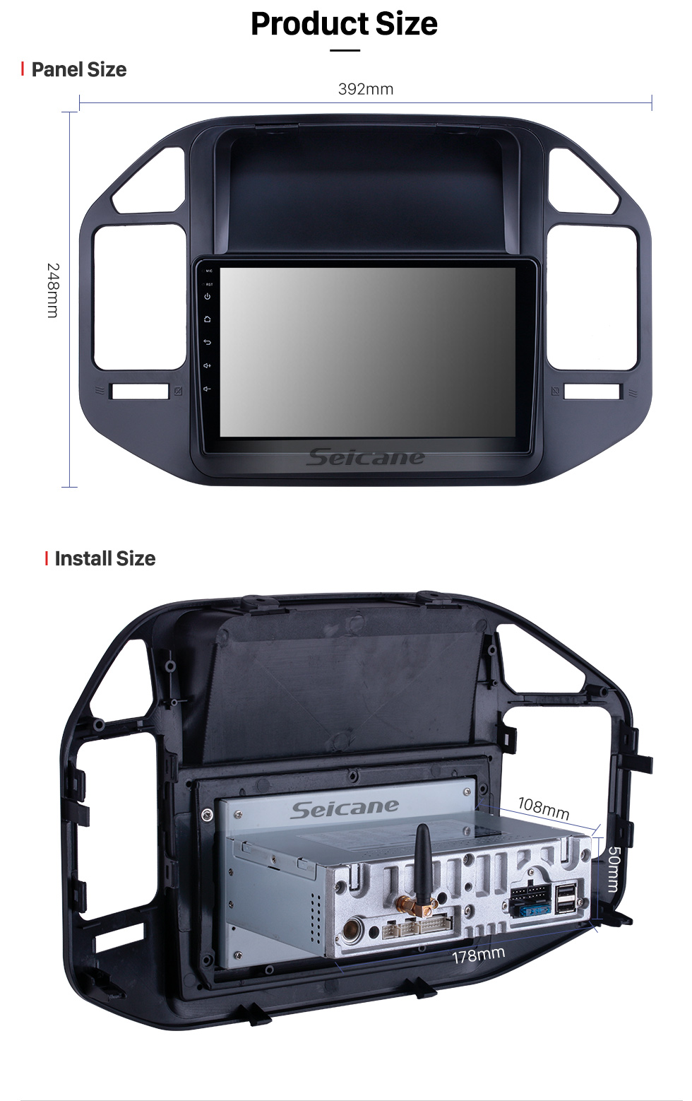 Seicane OEM 9 inch Android 9.0 for 2004 2005 2006-2011 Mitsubishi Pajero V73 Radio Bluetooth HD Touchscreen GPS Navigation System Carplay support Digital TV