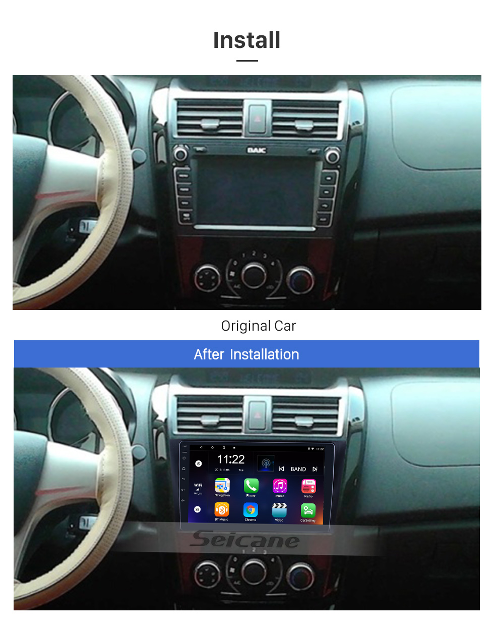 Seicane Für 2014 Baic Huansu Radio 9 Zoll Android 10.0 HD Touchscreen GPS-Navigationssystem mit Bluetooth-Unterstützung Carplay DAB +