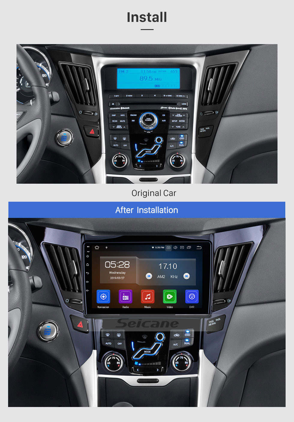Seicane 9 pouces Android 10.0 Système de navigation GPS à écran tactile pour 2011-2015 HYUNDAI Sonata i40 i45 avec Bluetooth 4G WiFi Radio vidéo TPMS DVR OBD II Caméra arrière AUX USB SD Commande au volant