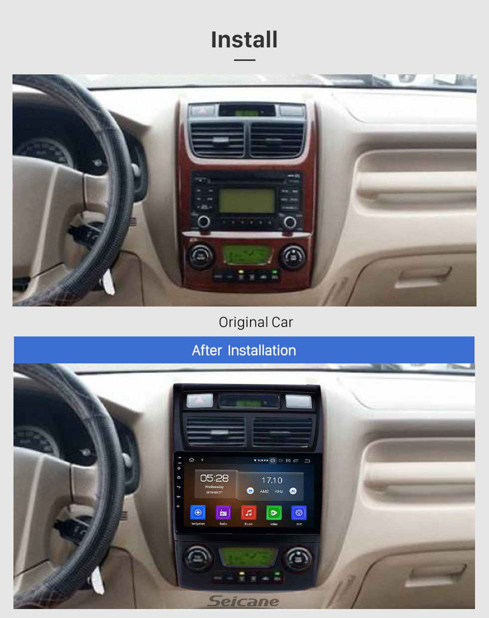 Seicane OEM 9 Polegada Android 10.0 Rádio Bluetooth para 2007-2017 KIA Sportage Manual A / C GPS Navi HD Touchscreen Suporte estéreo 4G WIFI RDS USB DVR DVD Player 1080 P