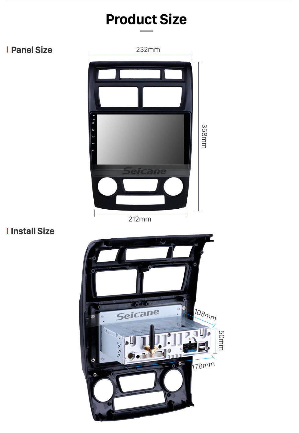 Seicane OEM 9 Polegada Android 10.0 Rádio Bluetooth para 2007-2017 KIA Sportage Manual A / C GPS Navi HD Touchscreen Suporte estéreo 4G WIFI RDS USB DVR DVD Player 1080 P
