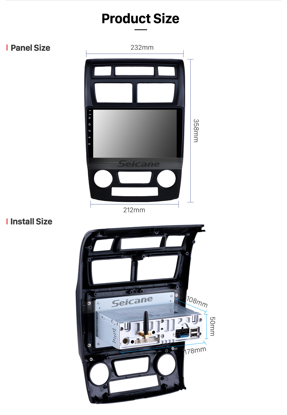 Seicane OEM 9 Inch Android 10.0 Bluetooth Radio for 2007-2017 KIA Sportage Manual A/C GPS Navi HD Touchscreen Stereo support 4G WIFI RDS USB DVR DVD Player 1080P