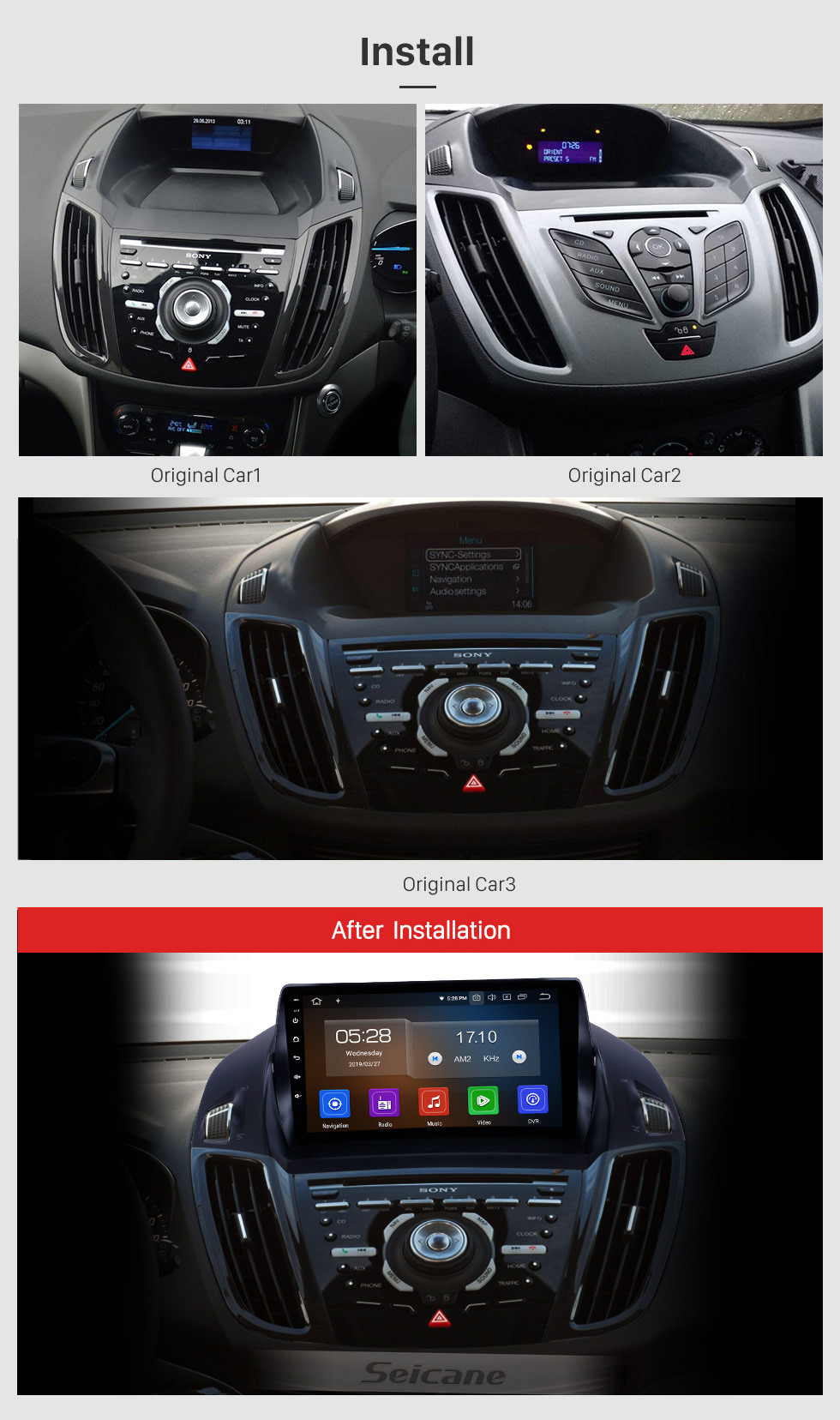 Seicane OEM 9 inch Android 10.0 Radio for 2013-2016 Ford Escape Bluetooth Wifi HD Touchscreen Music GPS Navigation Carplay support DAB+ Rearview camera Seicane OEM 9 inch Android 10.0 Radio for 2013-2016 Ford Escape Bluetooth Wifi HD Touchscreen Music GPS Navigation Carplay support DAB+ Rearview camera