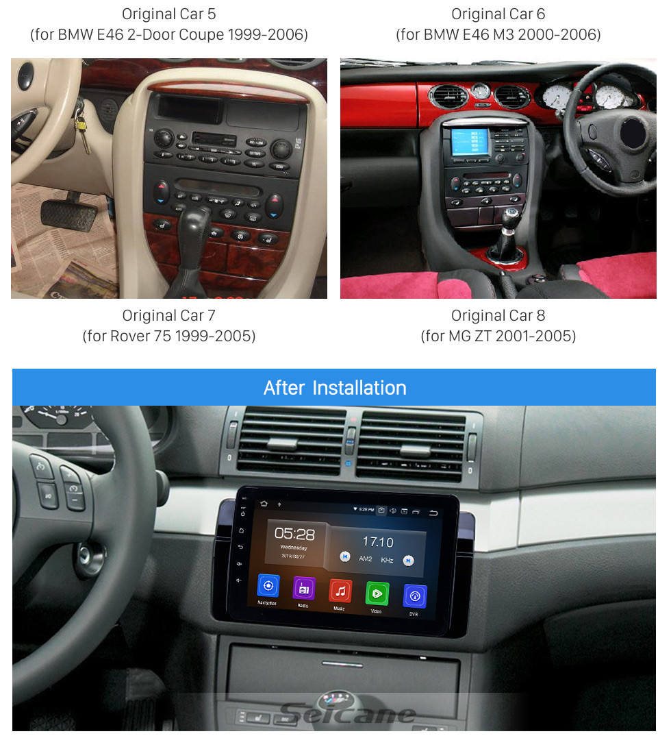 Seicane HD Touchscreen 8 Zoll Android 10.0 GPS Navigationsradio für 1998-2006 BMW 3er E46 M3 / 2001-2004 MG ZT / 1999-2004 Rover 75 mit Carplay Bluetooth-Unterstützung TPMS