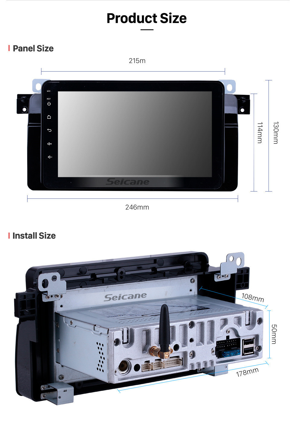 Seicane HD Touchscreen 8 polegadas Android 10.0 Rádio de Navegação GPS para 1998-2006 BMW Série 3 E46 M3 / 2001-2004 MG ZT / 1999-2004 Rover 75 com Carplay Suporte Bluetooth TPMS