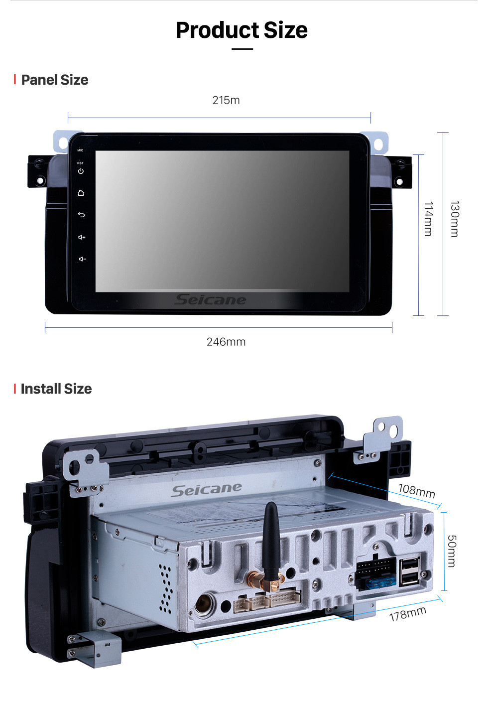 Seicane Écran tactile HD 8 pouces Android 10.0 Radio de navigation GPS pour 1998-2006 BMW Série 3 E46 M3 / 2001-2004 MG ZT / 1999-2004 Rover 75 avec prise en charge Bluetooth Carplay TPMS