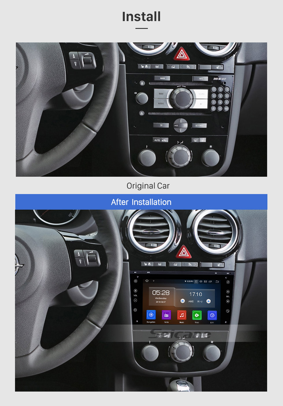 Seicane Android 10.0 2006-2011 OPEL Corsa HD Touch Screen Radio Head Unit with GPS Navigation Audio system Bluetooth Music USB WIFI 1080P Video Digital TV