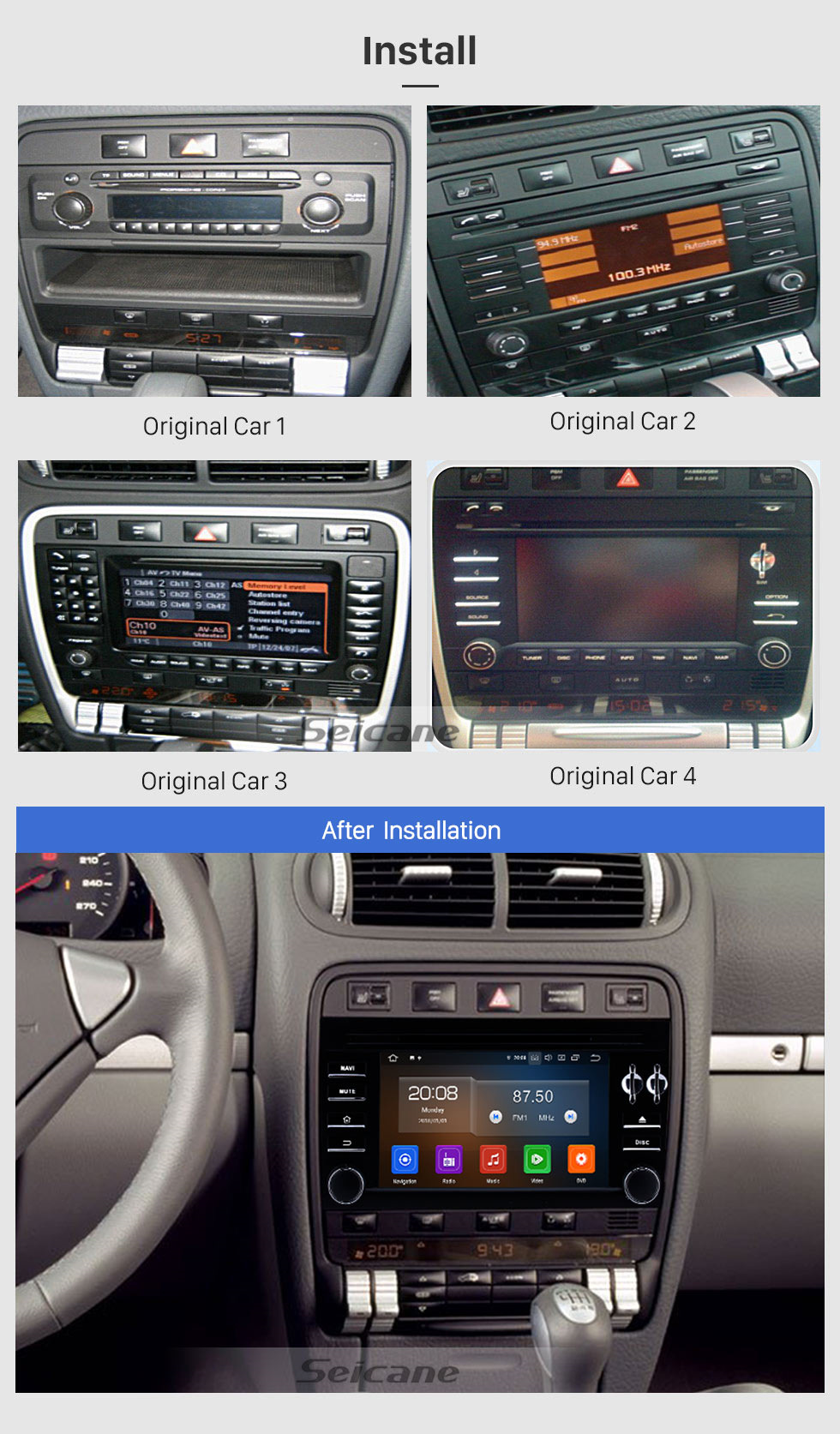Seicane Android 10.0 HD touchscreen 7 inch for 2003-2009 2010 2011 Porsche Cayenne Radio GPS Navigation System with Bluetooth AUX Carplay support Rear camera Seicane Android 10.0 HD touchscreen 7 inch for 2003-2009 2010 2011 Porsche Cayenne Radio GPS Navigation System with Bluetooth AUX Carplay support Rear camera