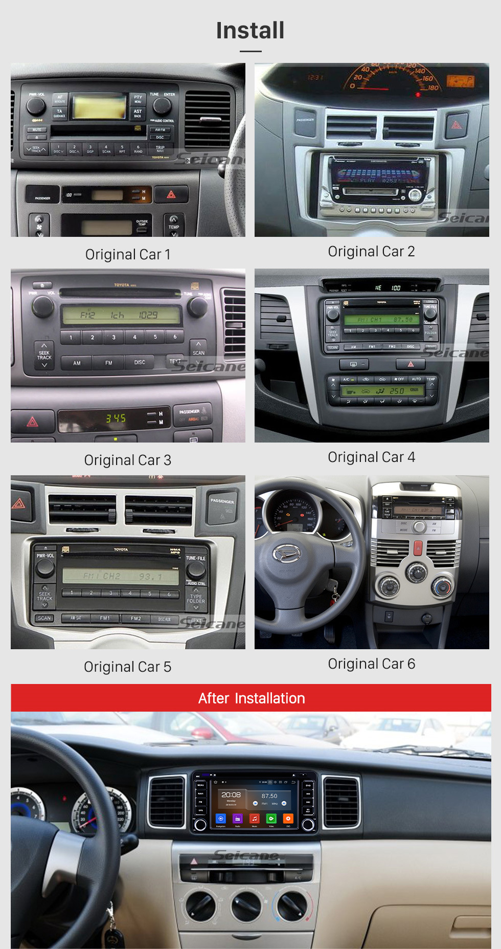 Seicane 6.2 polegadas Android 10.0 Rádio de Navegação GPS para 1996-2018 Toyota Vitz Echo RAV4 Hilux Terios com HD Touchscreen Carplay Suporte Bluetooth TV Digital