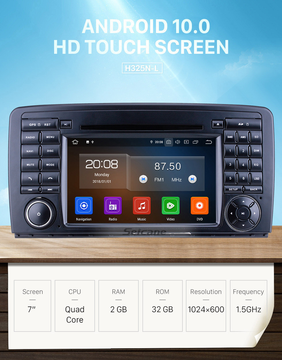Seicane 7 pouces Android 10.0 pour 2006-2011 2012 2013 Mercedes Benz Classe R W251 R280 R300 R320 R350 R500 R63 Radio avec écran tactile HD Navigation GPS Carplay Bluetooth support 1080P