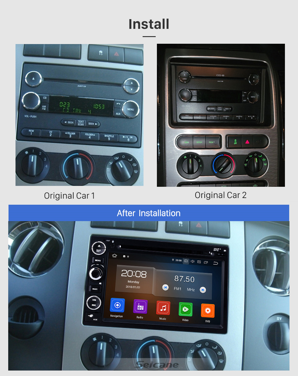 Seicane 7 pulgadas 2006-2009 Ford Fusion / Explorer 2007-2009 Edge / Expedition / Mustang Android 10.0 Radio de navegación GPS Bluetooth HD Pantalla táctil WIFI Carplay compatible Cámara de respaldo