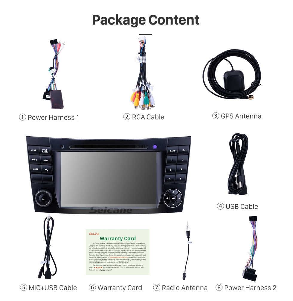 Seicane 7 inch 2002-2008 Mercedes Benz W211 Touchscreen Android 10.0 GPS Navigation Radio Bluetooth Carplay USB support TPMS Rearview camera OBD2 DVR Seicane 7 inch 2002-2008 Mercedes Benz W211 Touchscreen Android 10.0 GPS Navigation Radio Bluetooth Carplay USB support TPMS Rearview camera OBD2 DVR