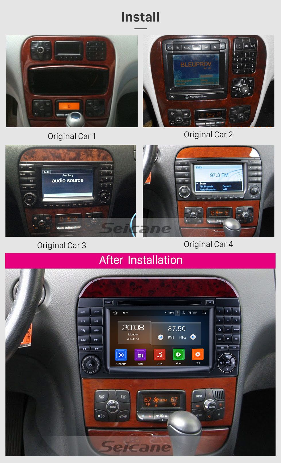 Seicane Android 10.0 1998-2005 Mercedes Benz S Class W220/S280/S320/S320 CDI/S400 CDI/S350/S430/S500/S600/S55 AMG/S63 AMG/S65 AMG 7 inch HD Touchscreen GPS Navigation Radio with Carplay Bluetooth support DVR Seicane Android 10.0 1998-2005 Mercedes Benz S Class W220/S280/S320/S320 CDI/S400 CDI/S350/S430/S500/S600/S55 AMG/S63 AMG/S65 AMG 7 inch HD Touchscreen GPS Navigation Radio with Carplay Bluetooth support DVR